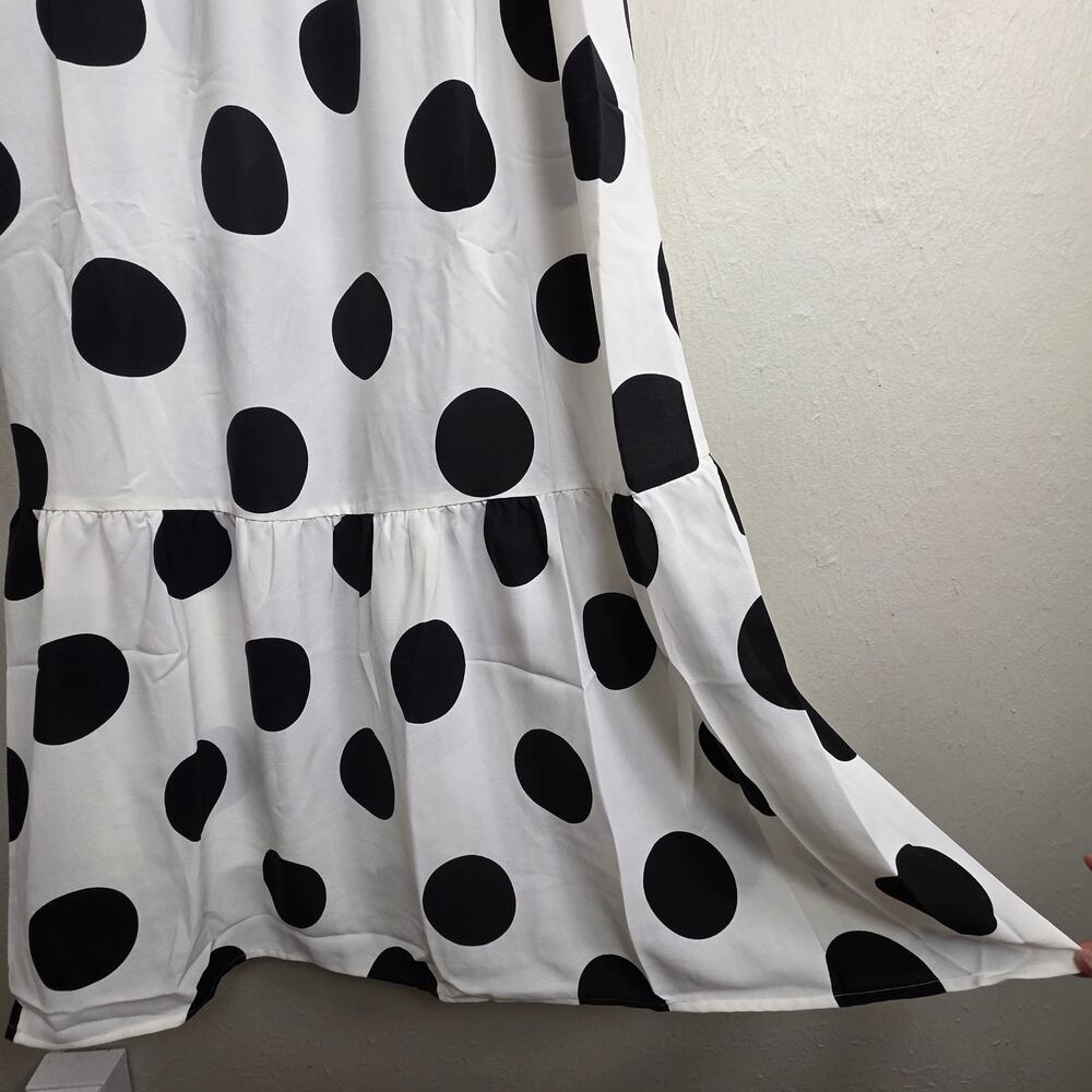 Oddi Polka White Black Dot Tassel Tie-Strap NWT Tiered Maxi Dress Large - Picture 12 of 13